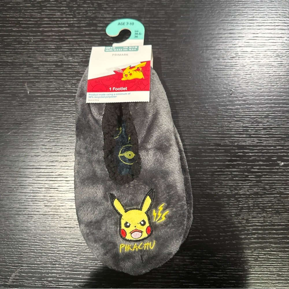 NWT Pikachu X Primark Slipper Socks/ Footlet Boys Age 7-10 USA 12.5-4